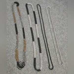 Long Necklaces - Costume Jewelry-Silver And Black Chain Metal Necklaces Set of 4